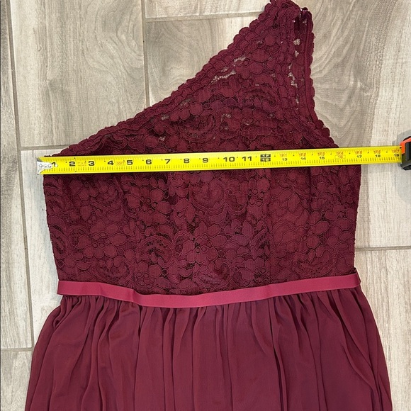 David's Bridal One Shoulder Burgundy Dress - Picture 8 of 8